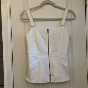 BCBGMaxAzria “Charly” in Off White Zip Front Strappy Peplum Top S EUC